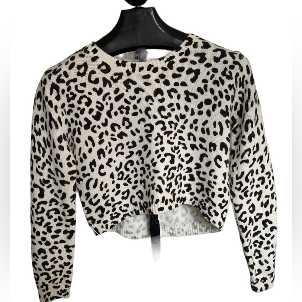 Divided Black White Leopard Print Cropped Oversized Knit Sweater Women Size S